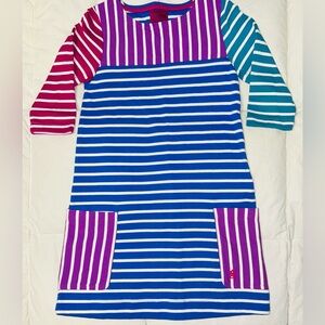 Joules brightly striped knit dress w/pockets sz 5-6 EUC smoke free home